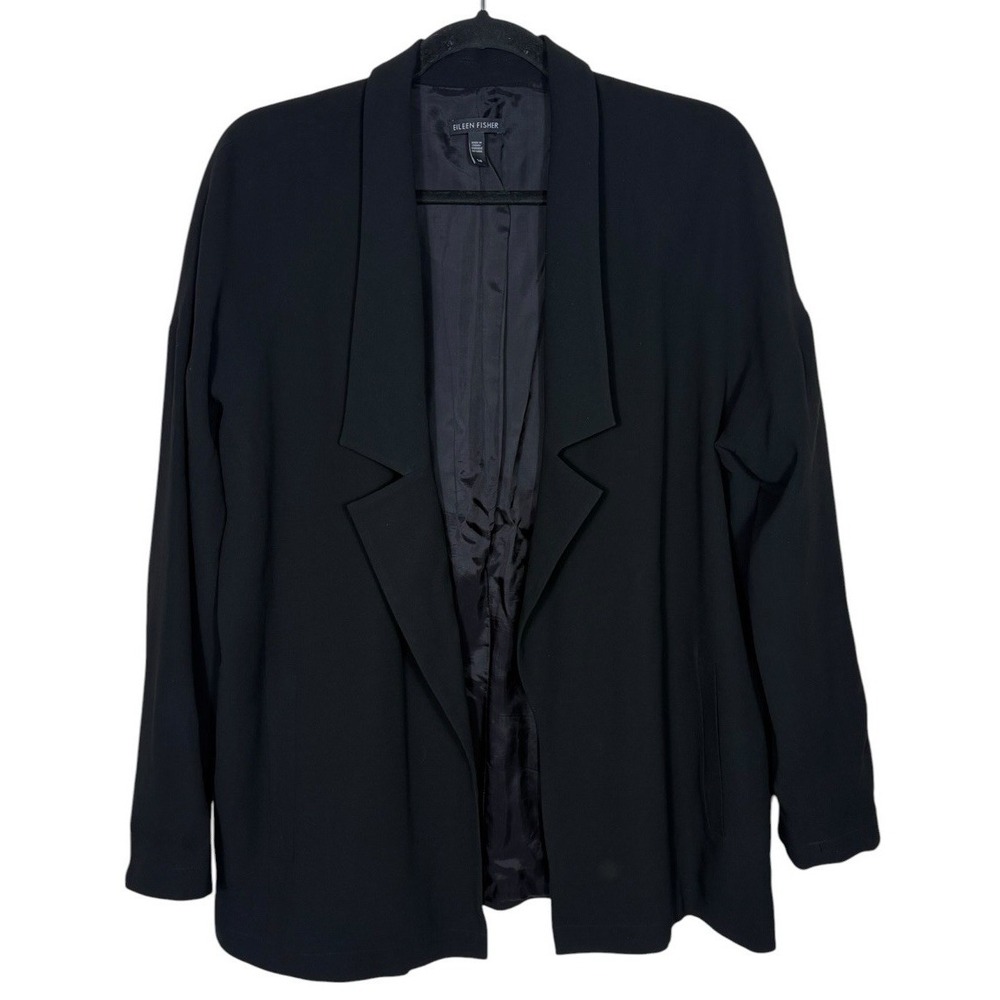 Eileen Fisher 100% Silk Black Blazer Size Small Petite Office Minimalist Career